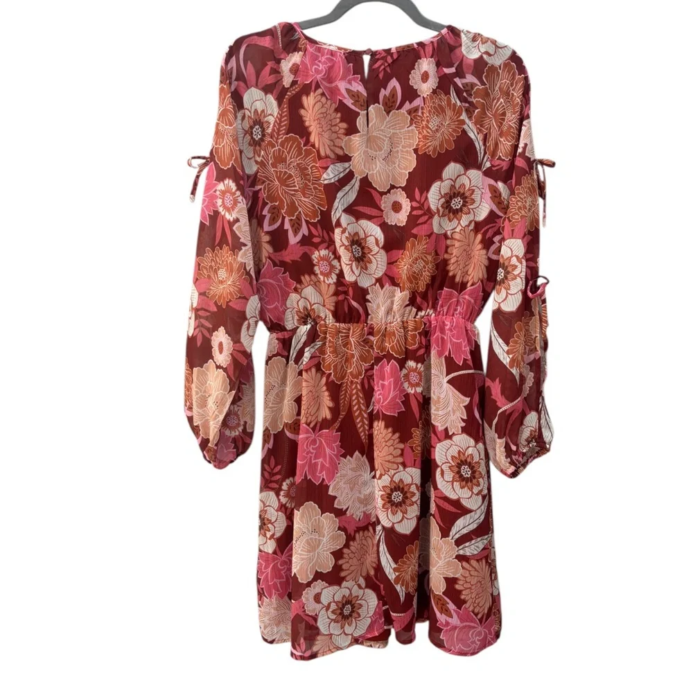 Collective Concepts Women’s M Chiffon Floral Red & Orange Multicolor Dress NWT - Picture 8 of 12